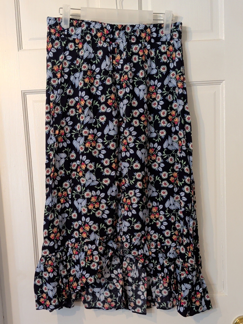 LOFT Navy Floral Maxi Skirt with Ruffle Hem